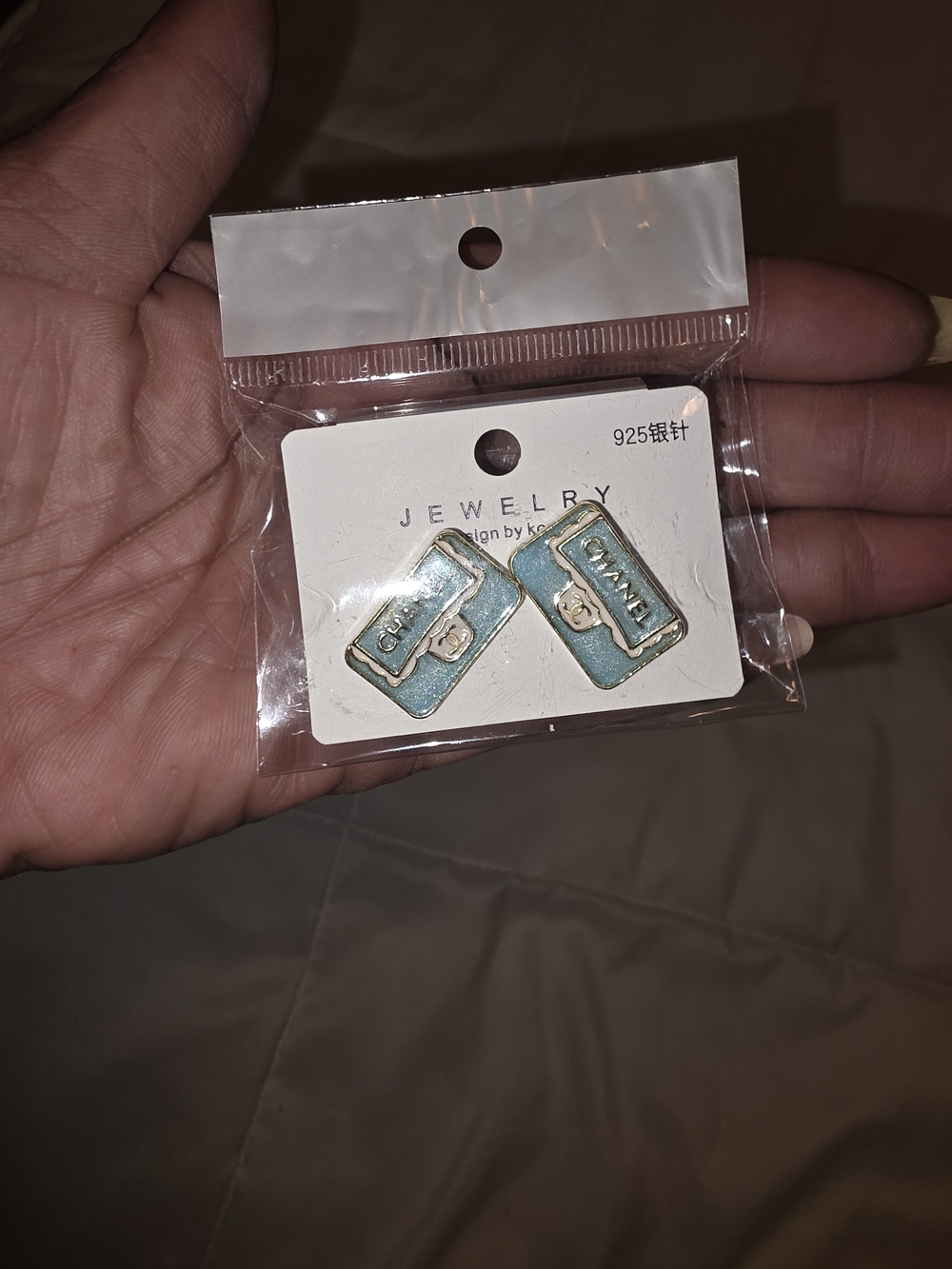 Gold-Tone Aqua Rectangle Earrings